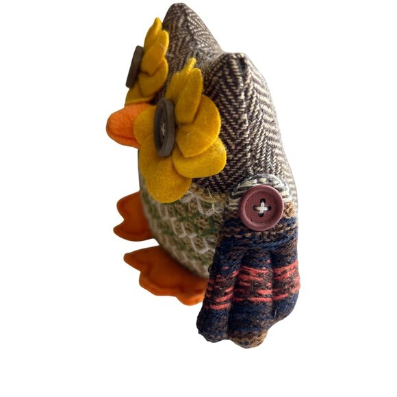 Handcrafted Vintage Whimsical Owl Decor With Button Eyes & Floral Accents - Picture 5 of 6